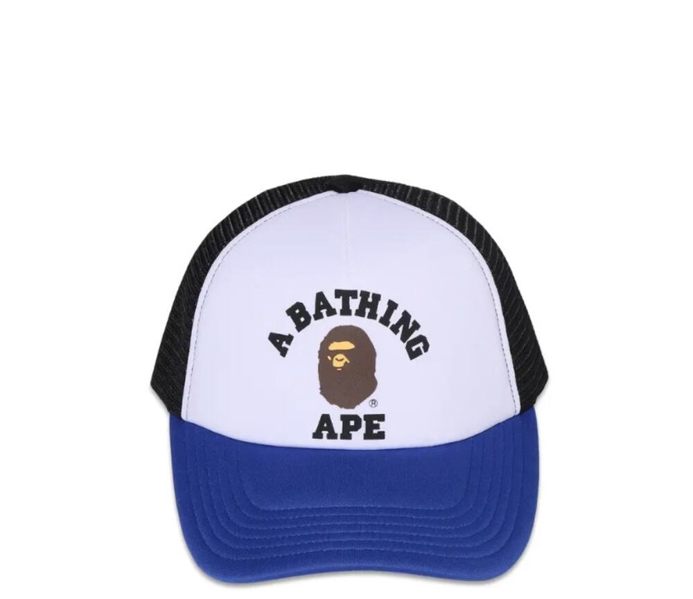 BAPE A Bathing Ape College Mesh Snapback Trucker Hat Cap Navy Blue One Size